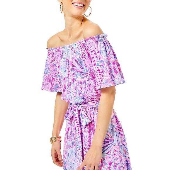 Lilly Pulitzer Moriah Off-the-Shoulder Midi Dress Size S Elastic Waist Band - Picture 1 of 12